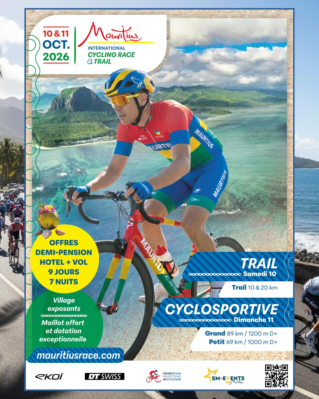 🆕🚵 𝐑𝐨𝐮𝐥𝐞𝐳 𝐥𝐚̀ 𝐨𝐮̀ 𝐝’𝐚𝐮𝐭𝐫𝐞𝐬 𝐫𝐞̂𝐯𝐞𝐧𝐭 𝐝𝐞 𝐯𝐚𝐜𝐚𝐧𝐜𝐞𝐬 : 𝐥𝐚 𝐌𝐚𝐮𝐫𝐢𝐭𝐢𝐮𝐬 𝐈𝐧𝐭𝐞𝐫𝐧𝐚𝐭𝐢𝐨𝐧𝐚𝐥 𝐂𝐲𝐜𝐥𝐢𝐧𝐠 𝐑𝐚𝐜𝐞 𝐞𝐬𝐭 𝐧𝐞́𝐞 🌴🇲🇺

Plus qu’une course, une expérience qui mêle défi sportif, paysages tropicaux d’exception et esprit d’aventure. Un parcours qui longe l’océan, entre routes volcaniques, reliefs exigeants et panoramas à couper le souffle.Pensée pour les passionnés de vélo en quête d’émotions fortes, cette épreuve promet bien plus qu’un simple dossard : un souvenir inoubliable. Prêt à rouler au paradis ? 🙌✨

🗓 𝟭𝟭 𝗼𝗰𝘁𝗼𝗯𝗿𝗲 𝟮𝟬𝟮𝟲
« Petit » - 69 km / 1000m D+
« Grand » - 89 km / 1200m D+

🩺 Épreuve ouverte à tous : avec licence, certificat médical ou décharge de responsabilité
🎽 Maillot collector offert à tous 
🍍 Sac de bienvenue avec produits locaux
🎪 Village exposants
🎖️ Médaille finisher
🏆 Récompenses par catégories d’âge & tombola
⛑️ Assistance médicale et sécurité en course
🍴 Repas local d’après course 
🌭 Ravitaillements locaux sur le parcours

✈🛌🏊 𝗢𝗳𝗳𝗿𝗲 𝗲𝘅𝗰𝗲𝗽𝘁𝗶𝗼𝗻𝗻𝗲𝗹𝗹𝗲 : en partenariat avec l’agence de voyage @destinationaventure, nous vous proposons un pack clé en main incluant 👇
✈️ Vol au départ de Paris ou Genève avec la compagnie Emirates
🏨 Séjour en hôtel 3, 4 ou 5 étoiles, en demi-pension ou formule all-inclusive
👉 10 jours de voyage à partir de 1 845 €
Une offre complète, exclusive, et qui ne se représentera pas.
Pour découvrir les offres, rendez-vous sur notre site internet avant le 31/01.

👷‍♂️ Par l'organisateur de @thonon_cycling_running_race - @cyclo_running_babybel - @bordeauxparis_ - @cyclo_running_lavachequirit - @cyclo_running_barsuraube - @cyclosportive_portesdusoleil - @cyclosportive_running_valais - @cyclosportive_runningmontblanc - @cyclosportive_rondepicarde - @chablaislemansportorganisation 

𝐈𝐧𝐟𝐨𝐫𝐦𝐚𝐭𝐢𝐨𝐧𝐬 & 𝐢𝐧𝐬𝐜𝐫𝐢𝐩𝐭𝐢𝐨𝐧𝐬 ⤵️
✍️ https://mauritiusrace.com

#cyclosportive #cyclisme #velo #granfondo #cyclosport #cyclingevent #mauritiusinternationalcyclingrace #cyclingparadise
#rideinparadise #cyclingholidays #ilemaurice #mauritius #mauritiusisland  #mauritiusexperience